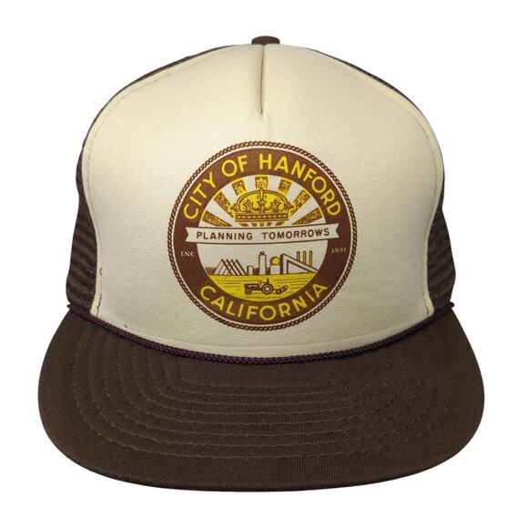 City of Hanford California Snapback Trucker Hat Brown One Size Mesh Back San Sun - Picture 1 of 9